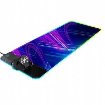 Mousepad Gaming cu incarcare wireless 15 w batanta, schimbare lumini RGB prin touch, conectare USB 3.0 grosime 4mm, 80x30 cm, multicolor foto