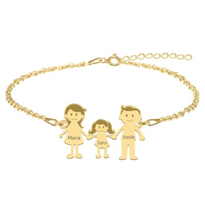 Family - Bratara personalizata din argint 925 placat cu aur galben 24K membrii familiei foto