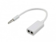 Splitter adaptor audio, jack 3.5 mm la 2 x jack 3.5 mm mama, alb