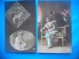 HOPCT 1674 CUPLU-ROMANTICA-FRANTA--LOT 2 CARTI POSTALE VECHI-CIRCULATE
