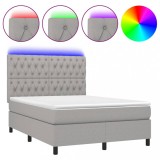 Cumpara ieftin Pat cu arcuri, saltea si LED, gri deschis, 140x190 cm, textil