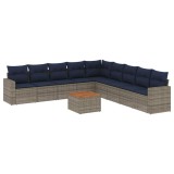 Set canapele de gradina cu perne, 10 piese, gri, poliratan