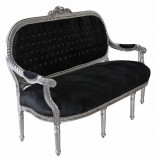 Sofa Madame Pompadour din lemn masiv argintiu cu tapiterie neagra CAT363E02, Paturi si seturi dormitor, Baroc