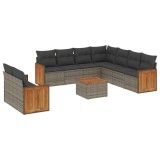Cumpara ieftin Set mobilier de gradina cu perne, 10 piese, gri, poliratan