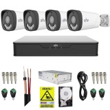 Sistem supraveghere Uniview, 4 camere ColorHunter, 5MP, Dual Light 40m, Microfon, XVR 4 canale, 5MP, Accesorii, HDD 1TB, Autocolant Rovision SafetyGua