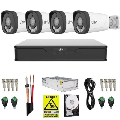 Sistem supraveghere Uniview, 4 camere ColorHunter, 5MP, Dual Light 40m, Microfon, XVR 4 canale, 5MP, Accesorii, HDD 1TB, Autocolant Rovision SafetyGua foto