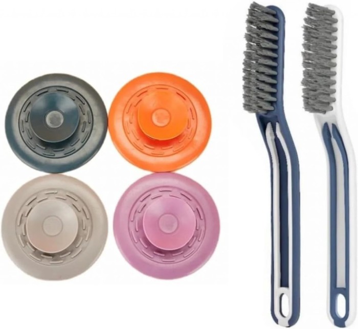 Set 6 piese, 2 periisi 4 dopuri de scurgere, plastic, silicon, multicolor