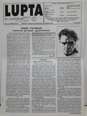 CIORAN - revista &amp;bdquo;LUPTA&amp;rdquo; dela Paris, despre moartea filosofului &amp;icirc;n 1995 foto