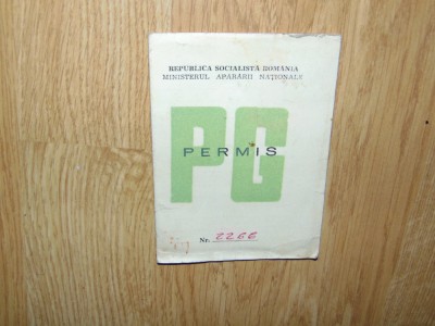 Permis pentru pescuit -Ministerul Apararii Nationale R.S.R anul 1980 foto