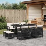 Gossi set mobilier de exterior cu perne, 11 piese, negru, poliratan