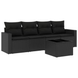 Cumpara ieftin Set mobilier de gradina cu perne, 5 piese, negru, poliratan