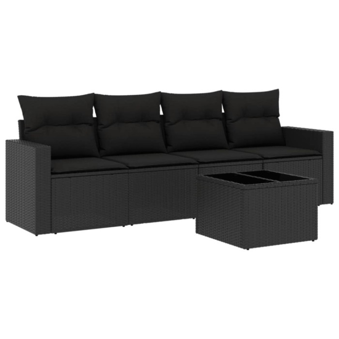 Set mobilier de gradina cu perne, 5 piese, negru, poliratan