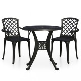 Set mobilier bistro, 3 piese, negru, aluminiu turnat