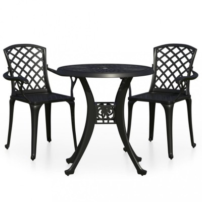 Set mobilier bistro, 3 piese, negru, aluminiu turnat foto