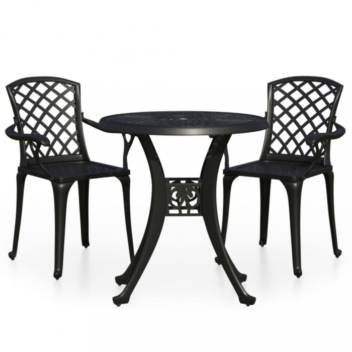 Set mobilier bistro, 3 piese, negru, aluminiu turnat