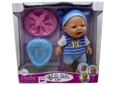 Papusa Bebelus 20cm cu Accesorii, Plastic Cauciucat, Olita si Tacamuri, Fete, 3 ani+