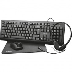 Kit tastatura + mouse + pad + casti Trust Primo, 4 in 1, Negru