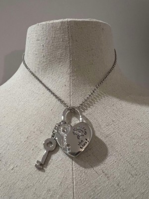 Colier INIMA LOVE-lantisor +pandantiv Inimioara cu cheie-inox placat cu aur 18k foto