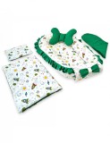 Set 5 piese Baby Nest Premium din Bumbac, rachete cu verde inchis