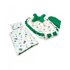Set 5 piese Baby Nest Premium din Bumbac, rachete cu verde inchis