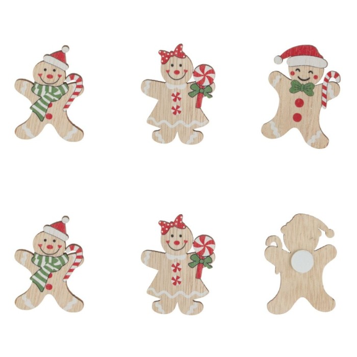 Set Figurine Decorative Autocolante, Gingerbread și Om de Zăpadă, 4.5 cm, Multicolor, 6 Bucăți