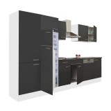Mobilă de bucătărie Leziter Yorki 340 modulară, albă/antracit, 340 cm lățime, cu frigider superior
