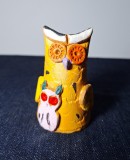 Figurina, Fluier din ceramica in forma de bufnita, pictat manual, 7.5 cm