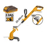 Motocoasa Electrica INGCO 20V CGTLI20301E - 8200 rpm, Taiere 300mm, Fir 1.6mm, Functie Edging, Acumulator 2.0Ah, Incarcator, Protectie