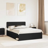 vidaXL Cadru de pat cu headboard Negru 140 x 200 cm Lemn de pin masiv 3412070