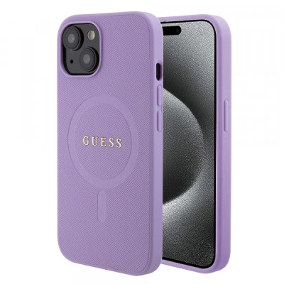 Husa MagSafe pentru Apple iPhone 15 Plus, Guess, Saffiano, Mov foto