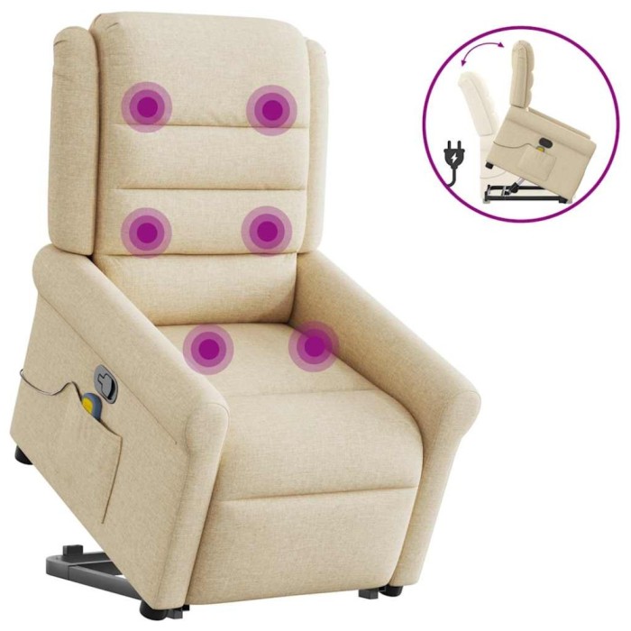 vidaXL Fotoliu masaj rabatabil cu ridicare, crem, material textil 3303332