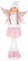 MagicHome Figurină de Crăciun, &amp;Icirc;nger cu fustă roz, tesatura, roz și alb, 29x13x59 cm foto