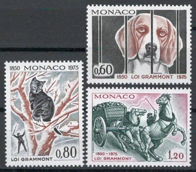 Monaco 1975 Mi 1204/06 MNH - 125th Grammont Animal Welfare Act. Gravare foto