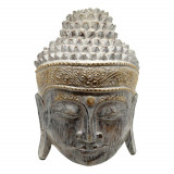 Statueta feng shui cap buddha din lemn pentru perete gri - 30cm, Stonemania Bijou