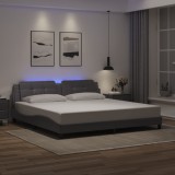 vidaXL Cadru de pat cu lumini LED, gri, 200x200 cm, piele ecologică