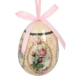 Ou Decorativ de Paste Bej cu Trandafiri Roz Vintage, 7.5 cm, CMCLASS
