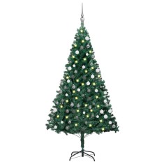 vidaXL Brad Crăciun pre-iluminat cu set globuri, verde, 150 cm, PVC 3077707