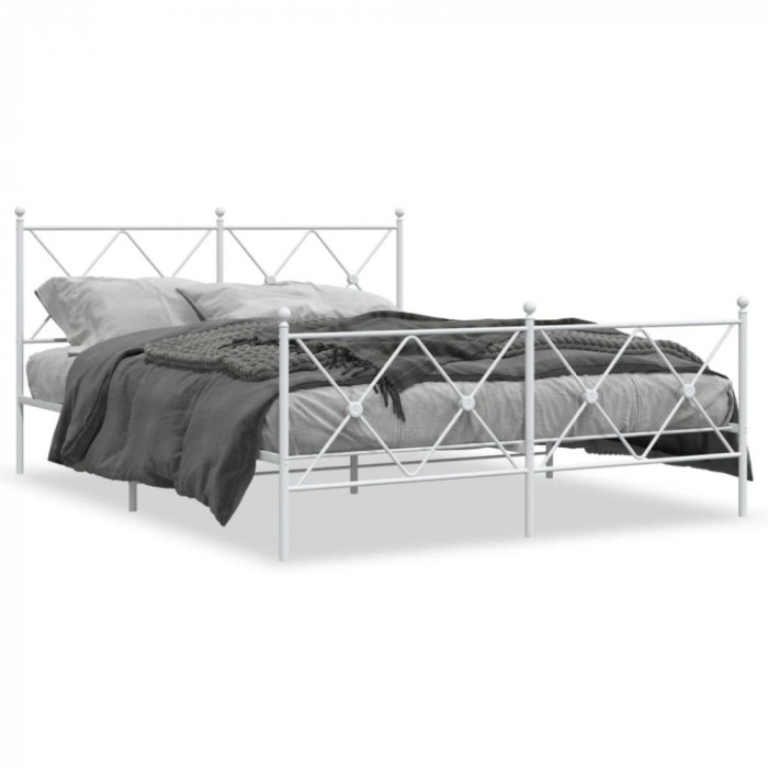 Cadru de pat metalic cu tablie, alb, 150x200 cm GartenMobel Dekor