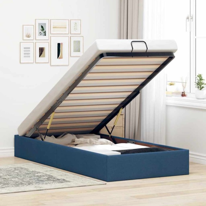vidaXL Cadru pat otoman fără saltea țesătură albastră 90x190 cm 3310846