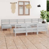 VidaXL Set mobilier de grădină, 11 piese, alb, lemn masiv de pin