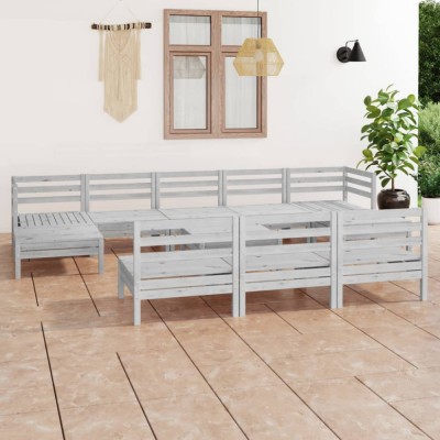 vidaXL Set mobilier de grădină, 11 piese, alb, lemn masiv de pin 3083370 foto