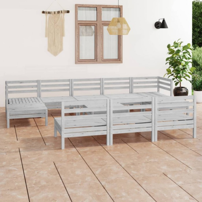 vidaXL Set mobilier de grădină, 11 piese, alb, lemn masiv de pin 3083370