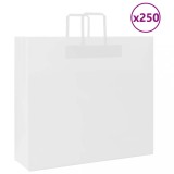 VidaXL Pungi de h&acirc;rtie 250 buc cu m&acirc;nere albe 54x15x49 cm