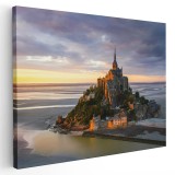 Tablou Manastirea Mont Saint-Michel la apus Franta 1529 Tablou canvas pe panza CU RAMA 60x90 cm