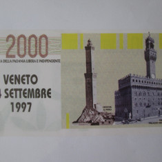 Italia 2000 Scudi Padani 1997 UNC Umberto Bossi-Liga Nordica,bancnota fantezie