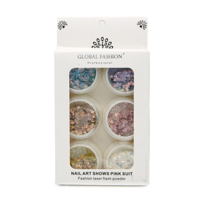 Decor pentru design de unghii Global Fashion hexagoane, set, 6 culori foto