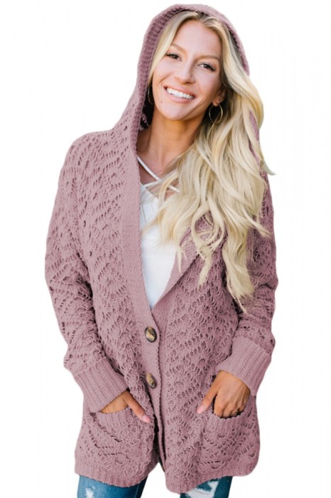 M579-5 Cardigan tricotat cu gluga