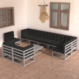 vidaXL Set mobilier de grădină cu perne, 10 piese, lemn masiv pin 3076731