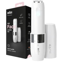 Mini aparat pentru indepartarea parului facial Braun FACE FS1000, pe baterii, Alb