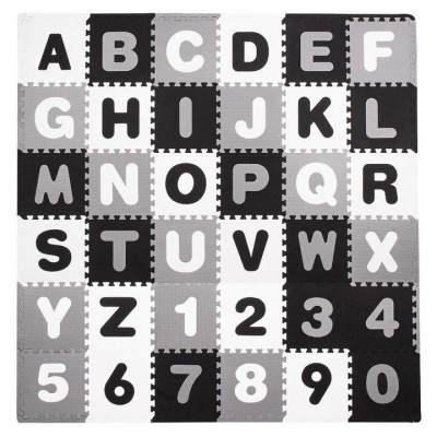 Covor spuma ptr copii, EVA gri cu negru, model alfabet si numere, 172x172x1cm, Springos foto